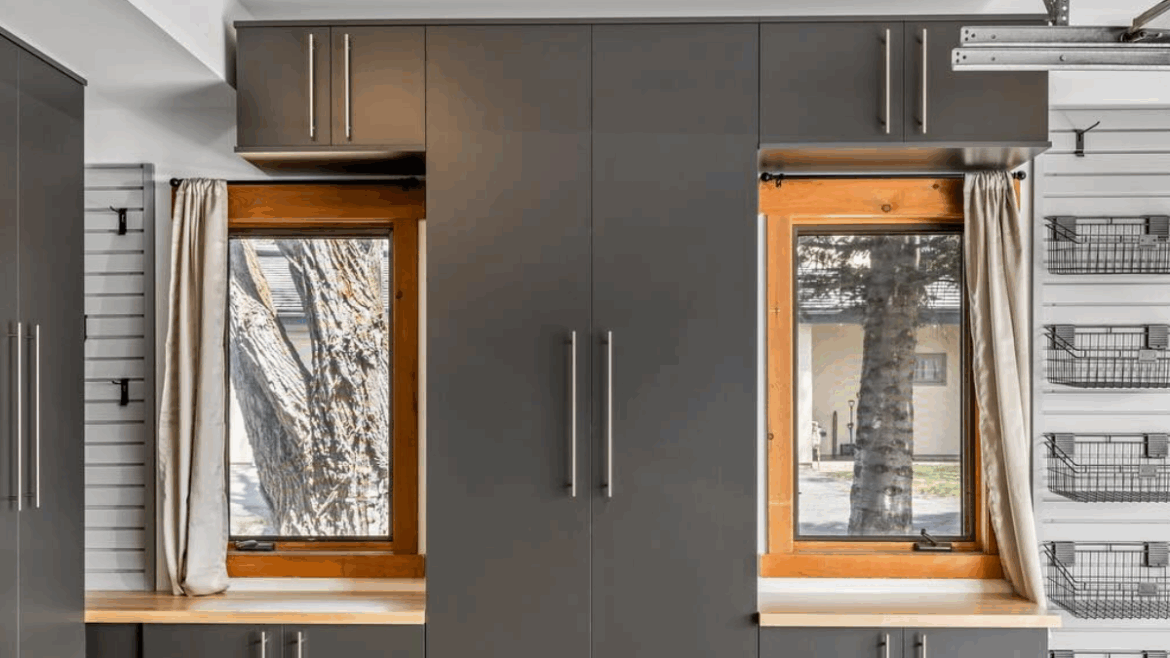 Slate Garage Cabinets, Butcher Block, Slatwall & Accessories, Epoxy Floor in Domino