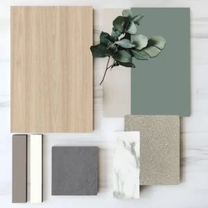 Mood board featuring Dune, new finish color at Mountain Sky Closets.