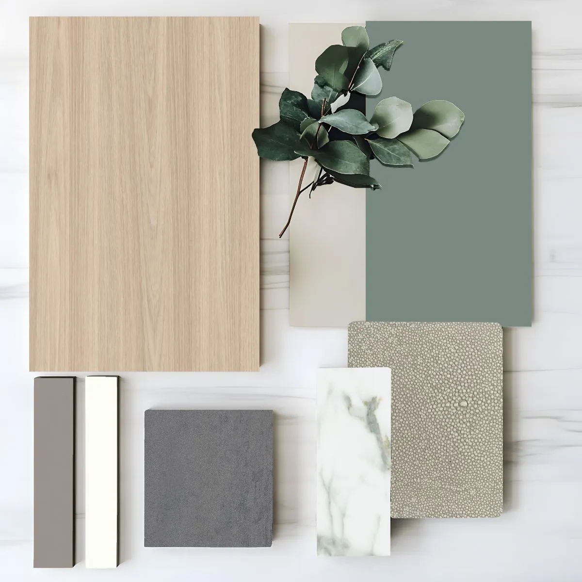 Mood board featuring new closet finishes