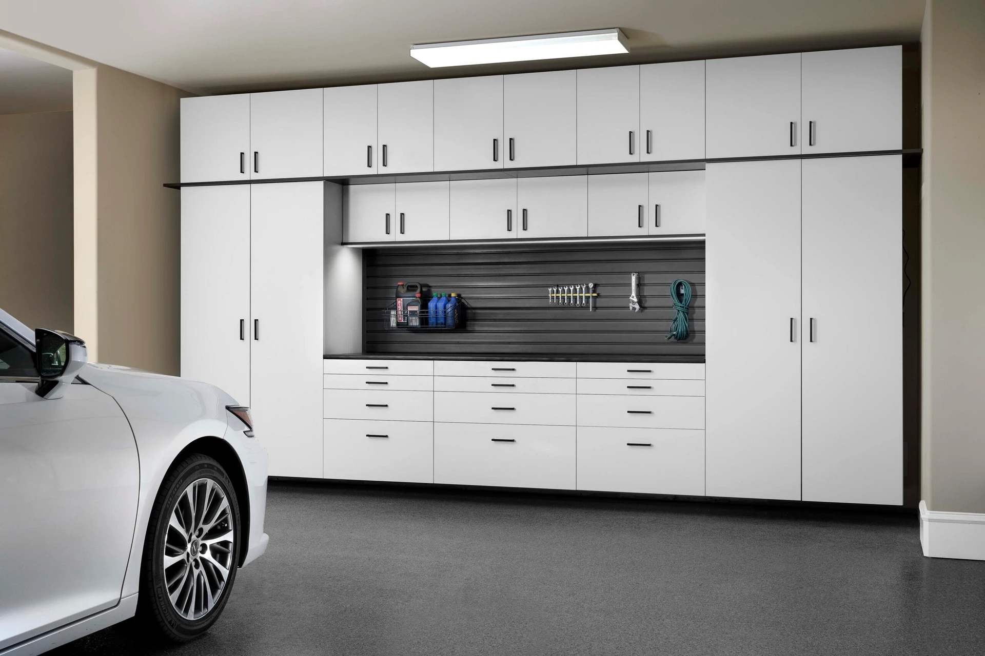 White-Cabinets-with-Ebony-Star-Workbench-Car