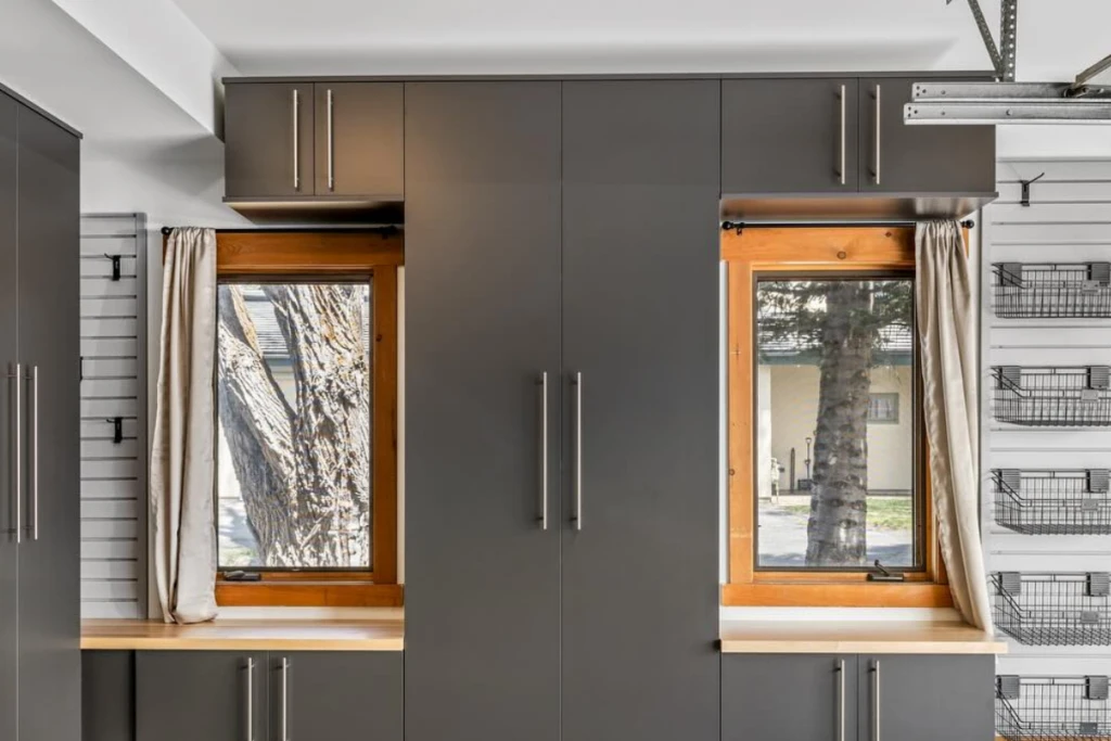 Slate Garage Cabinets, Butcher Block, Slatwall & Accessories, Epoxy Floor in Domino