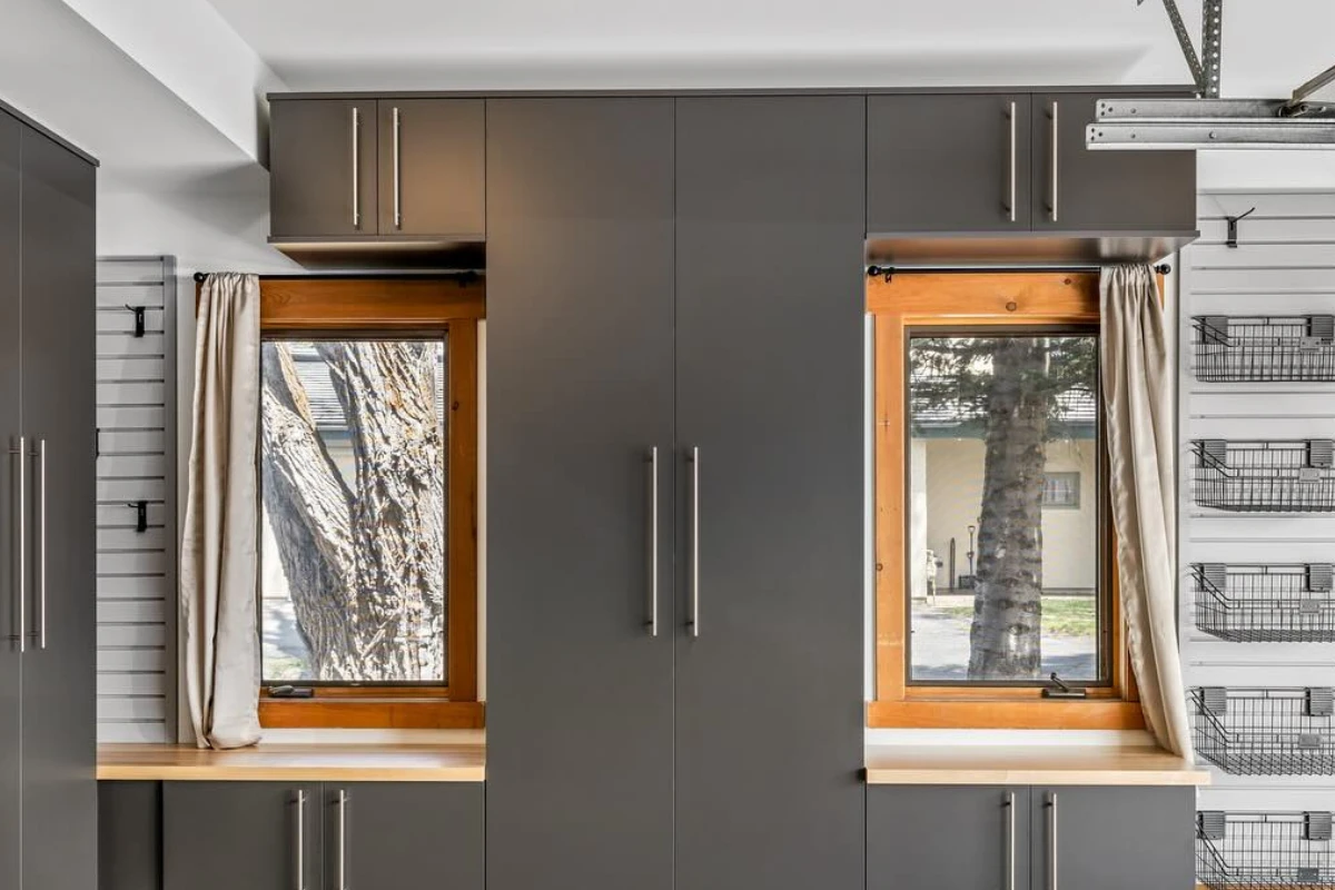 Slate Garage Cabinets, Butcher Block, Slatwall & Accessories, Epoxy Floor in Domino