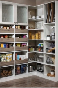 Scoop drawers provide easy access to pantry staples