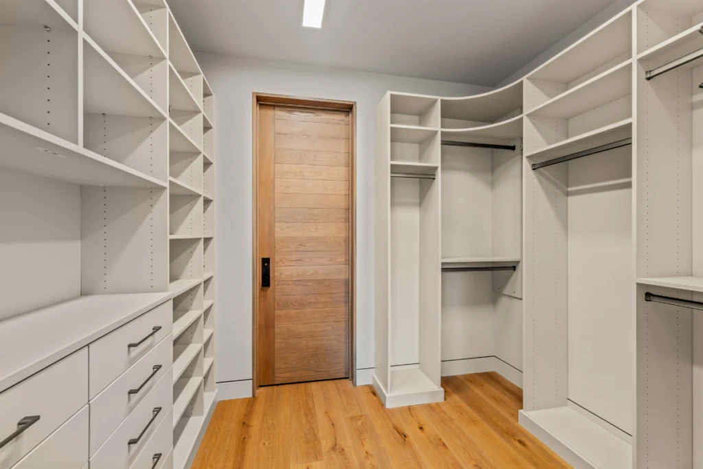 Primary & Guest Closets in Vintage with Graphite Hardware