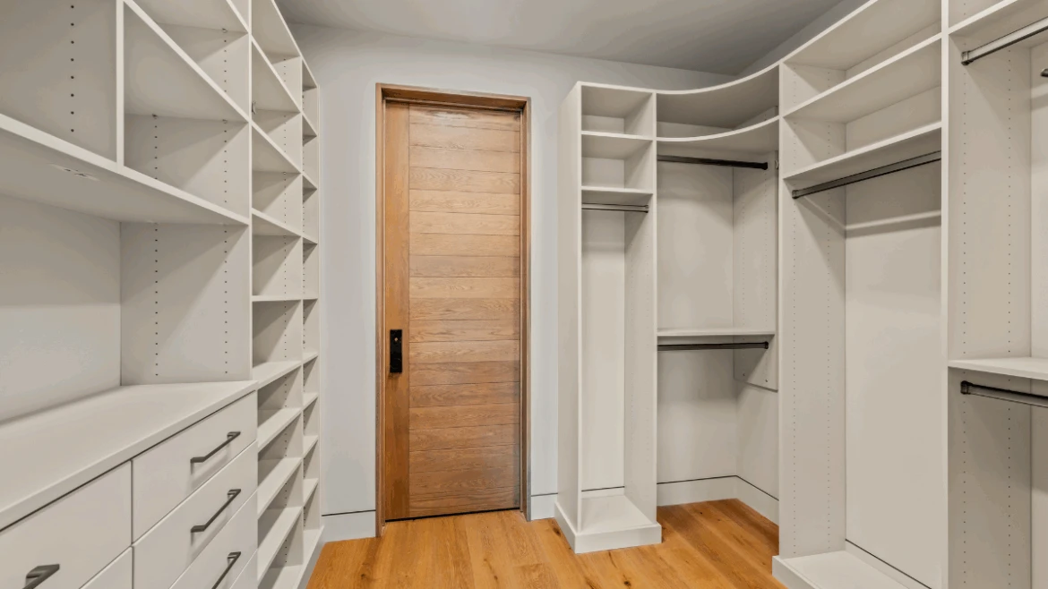 Primary & Guest Closets in Vintage with Graphite Hardware