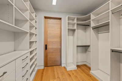 Primary & Guest Closets in Vintage with Graphite Hardware