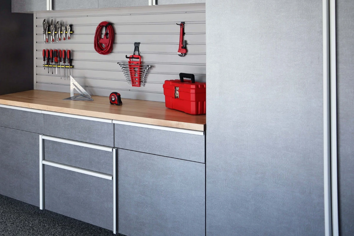 Garage cabinetry in Pewter