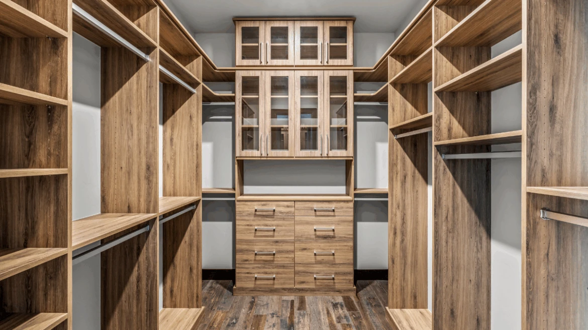 Luxury Walk-In Closet In Drift with Glass Doors